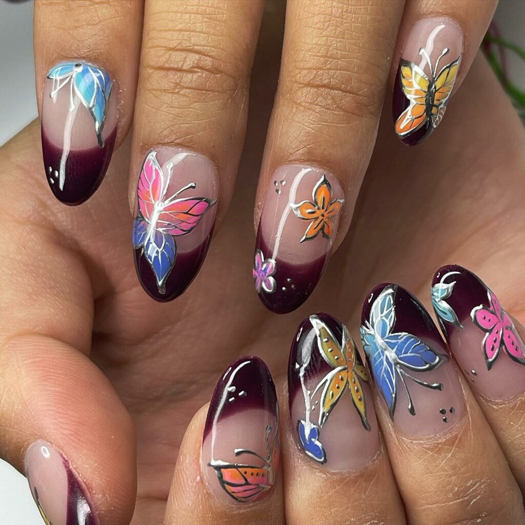 Colorful Butterflies Nails