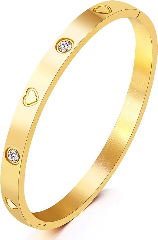 Christmas Gift MVCOLEDY Jewelry Gold White Gold Plated Bangle Bracelet Heart Stone Stainless Steel with Crystal Bangle Bracelets for Women Jewelry Size
