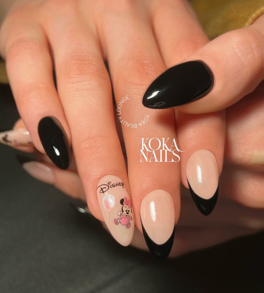French Black with Minnie Mouse Disney Nails