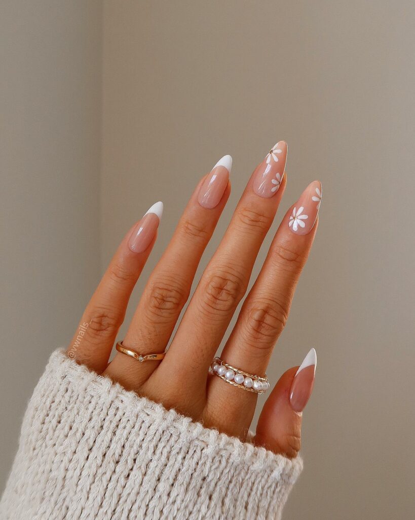 White Nails Blossoming with Floral Accents