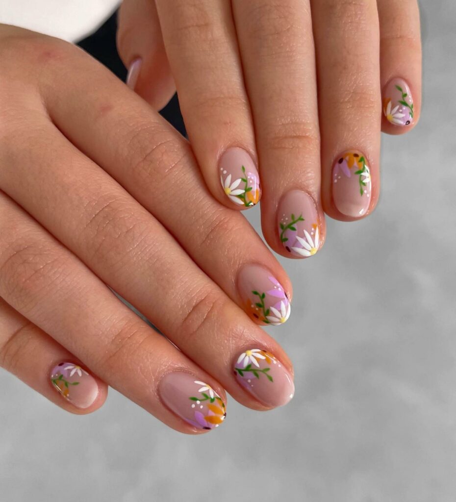Florals on Nude Nails