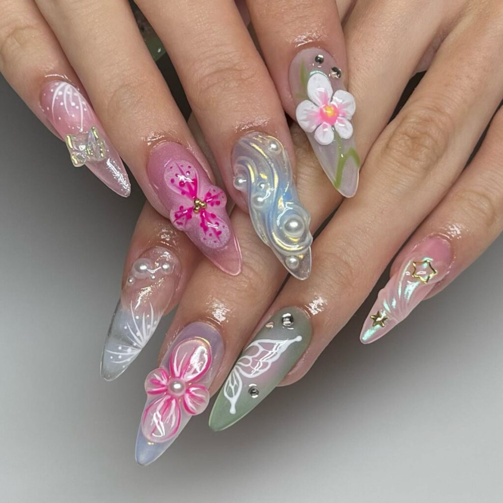 Floral Stiletto Nails