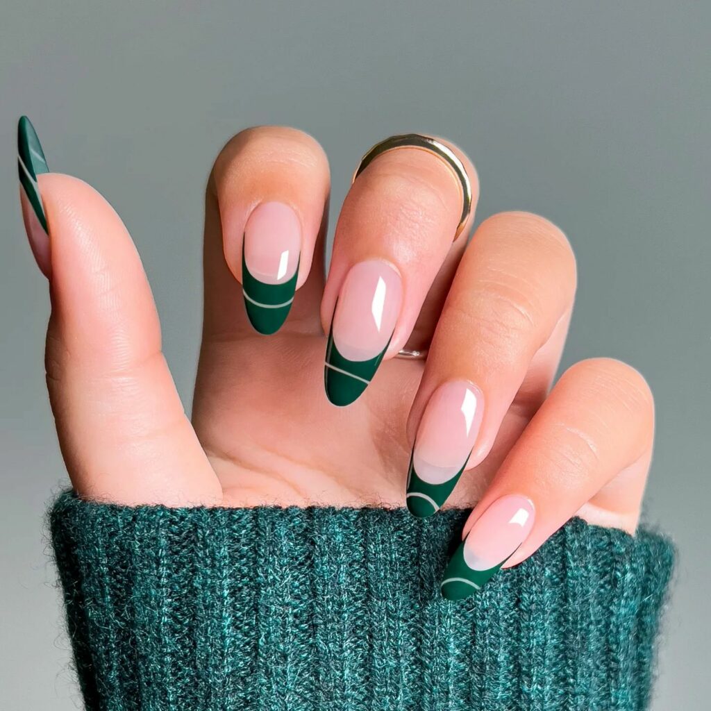 French Deep Forest Green January Nails