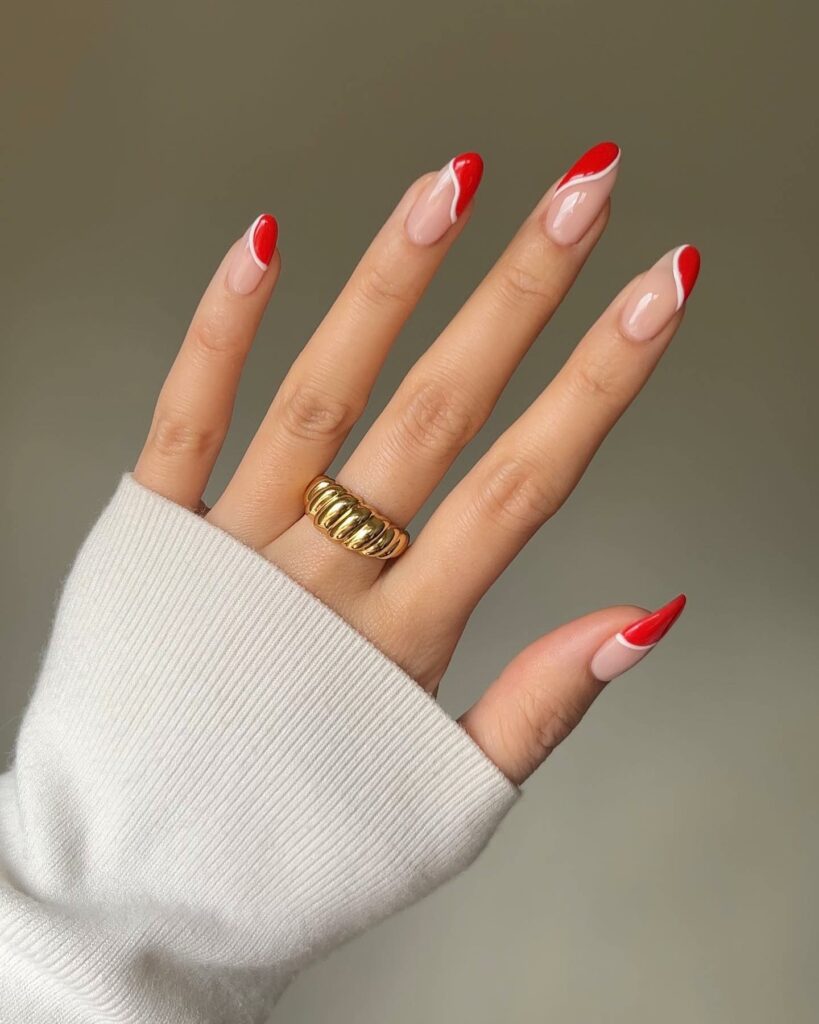Abstract Red French Nails
