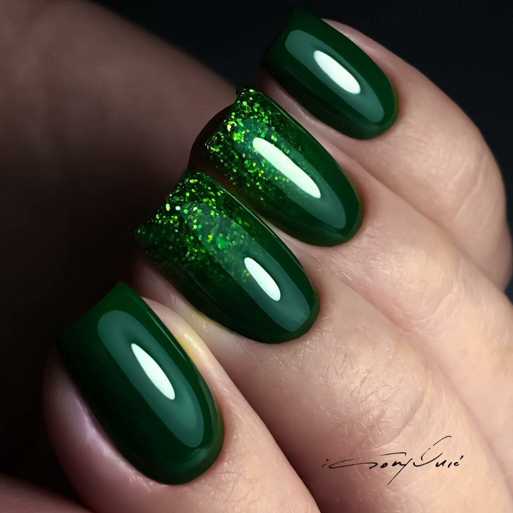 Glitter Ombre green nails