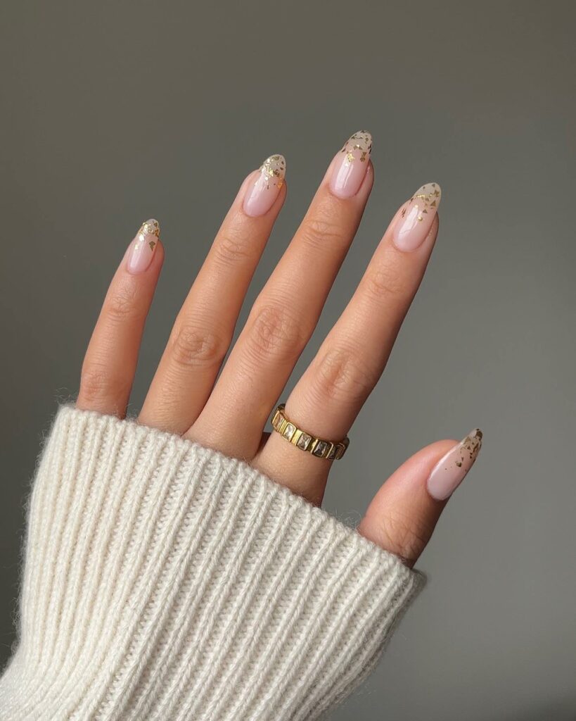 Nude Nails with Gold Foils