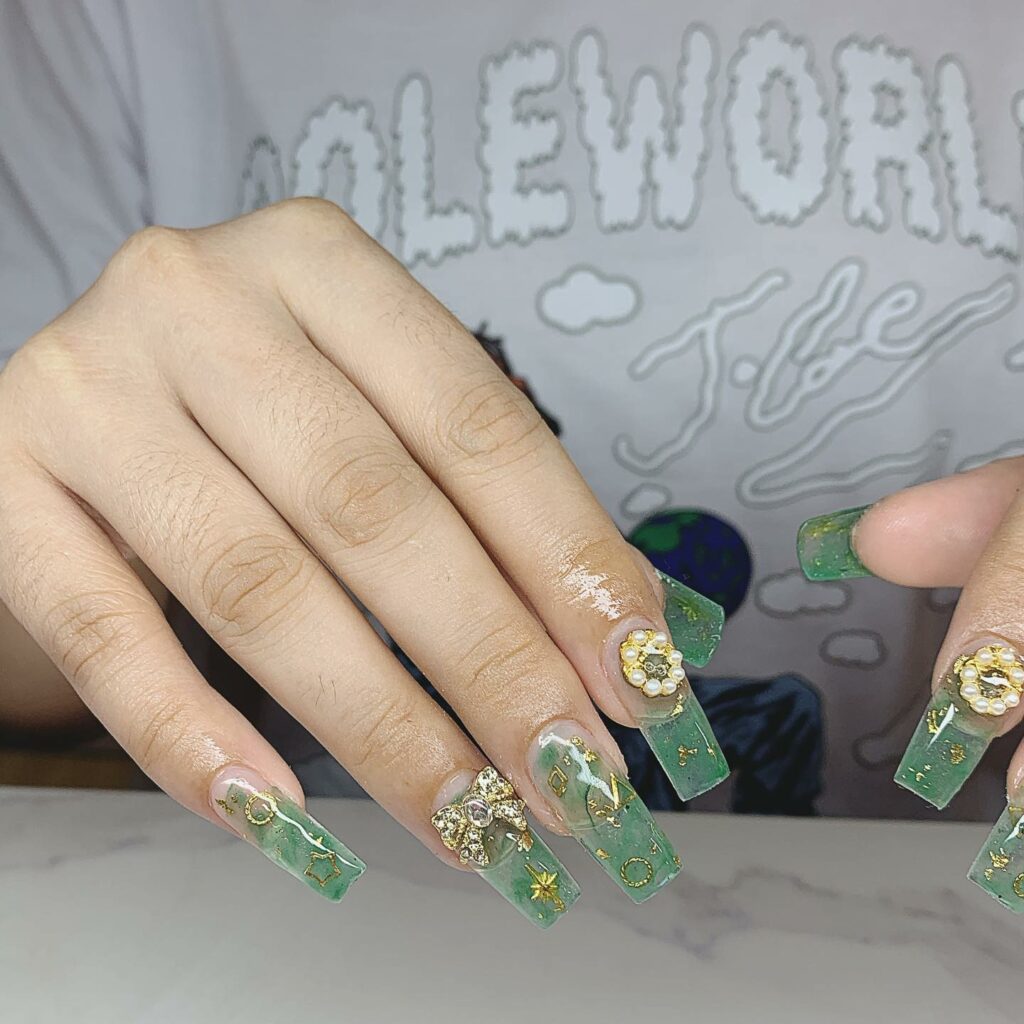 Gold and Green Nails