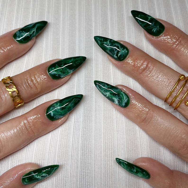 Green Marble Effect green nails