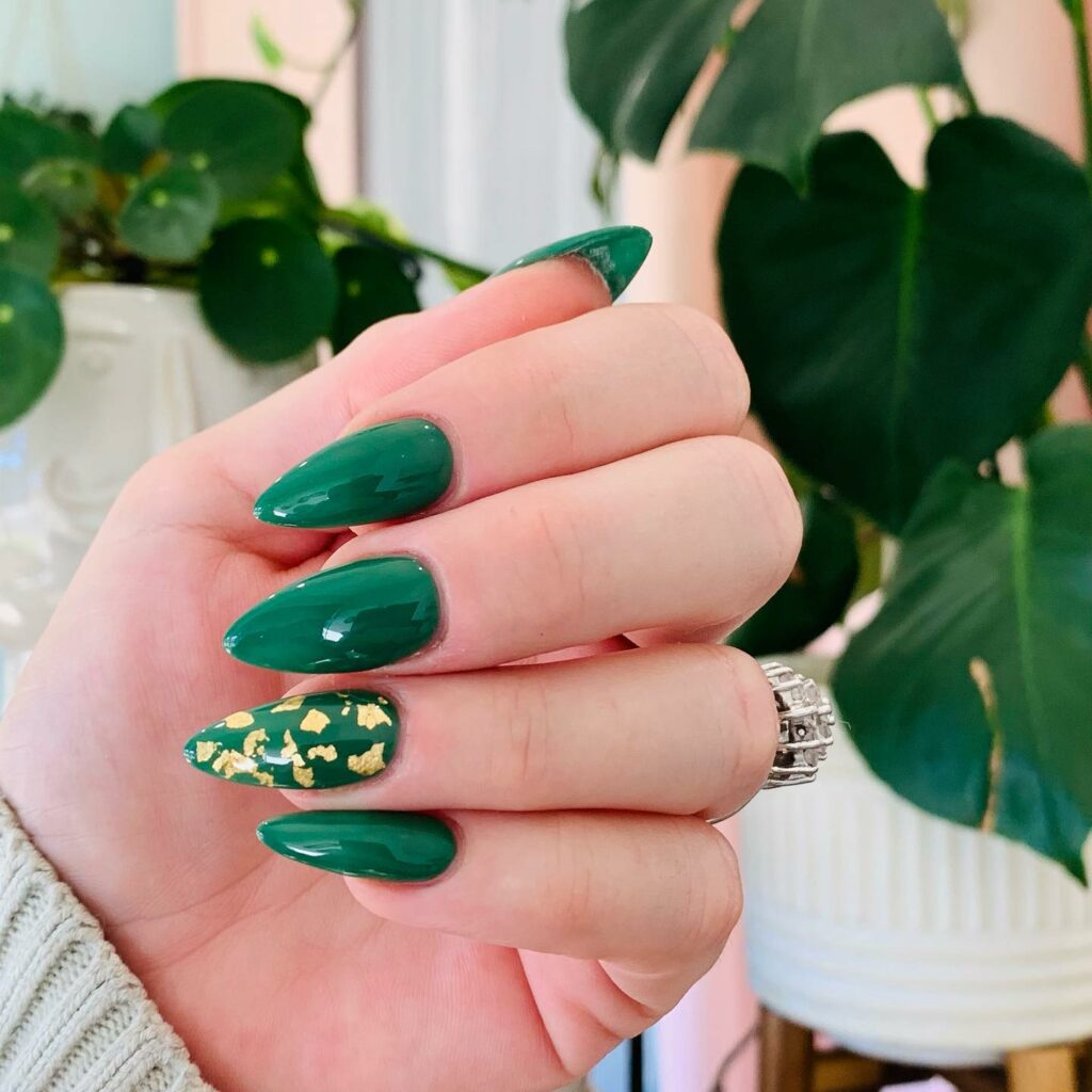 Lustrous Almond-Shaped Green Nails