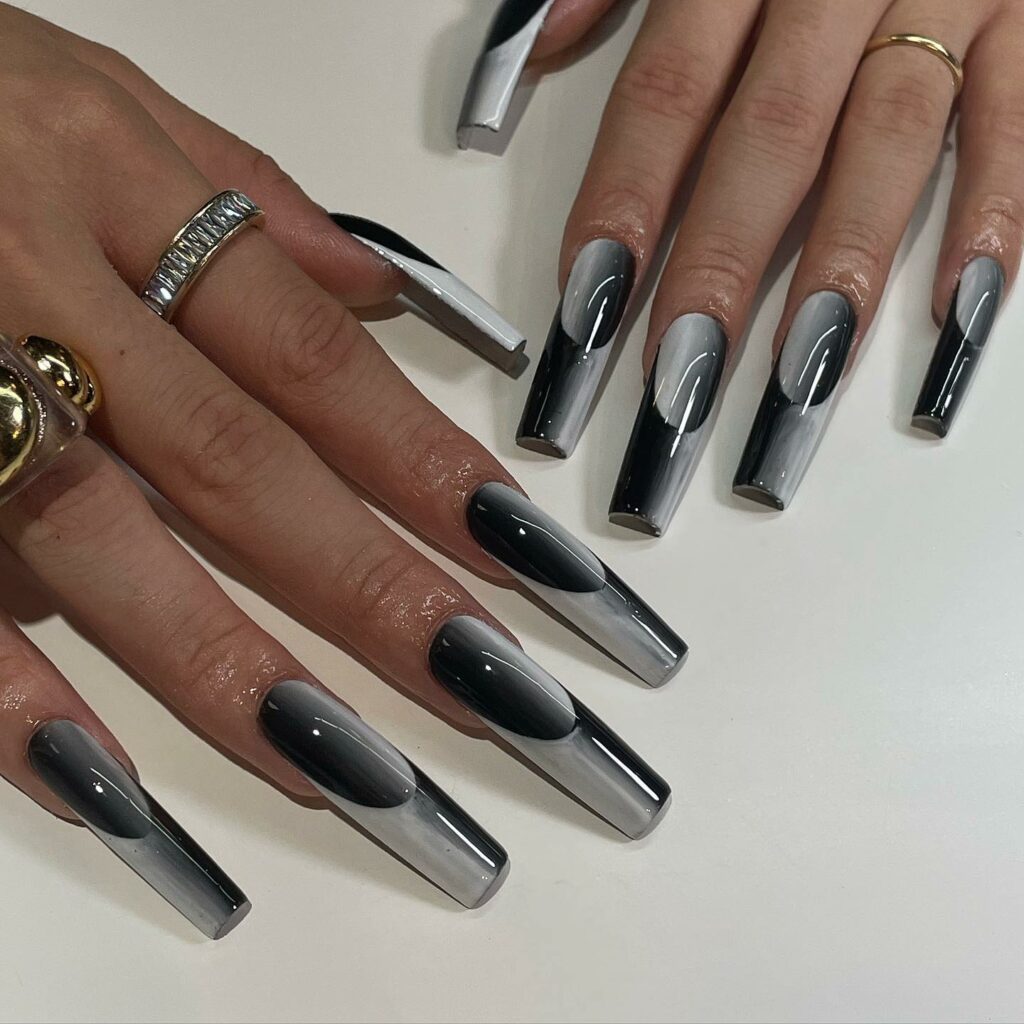 Ombre Black and White Nails