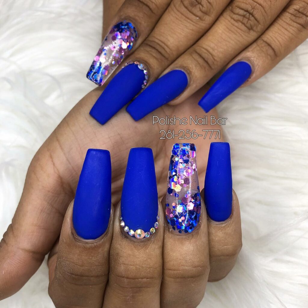 Matte Blue with Feature Glitter Nails