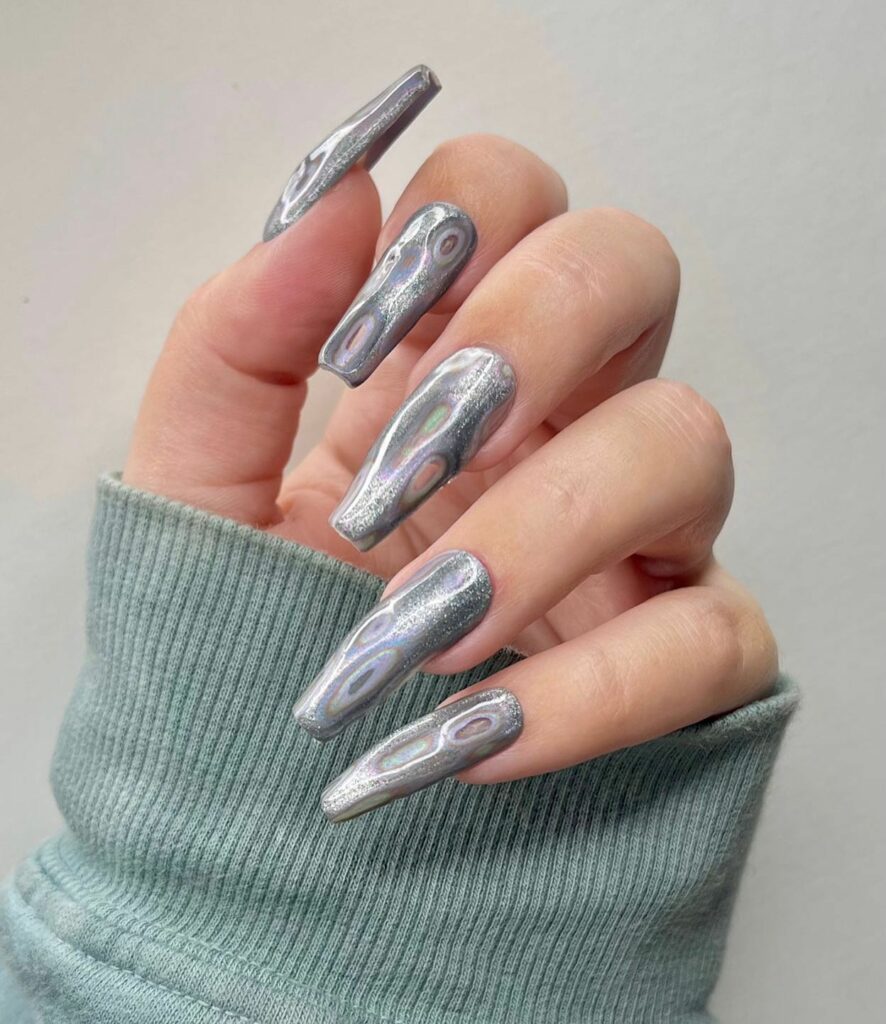 Metallic Chrome Acrylic Nails