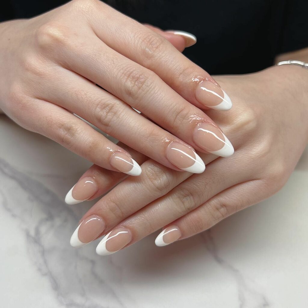 Modern French Manicure Almond Nails