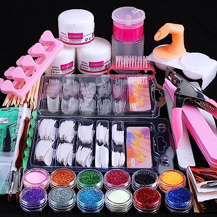 Nail Kit Set Professional Acrylic with Everything, 12 Glitter Acrylic Powder Kit Nail