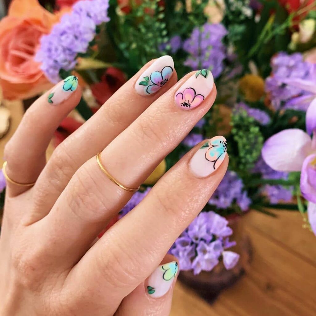 Pastel Floral Summer Nails