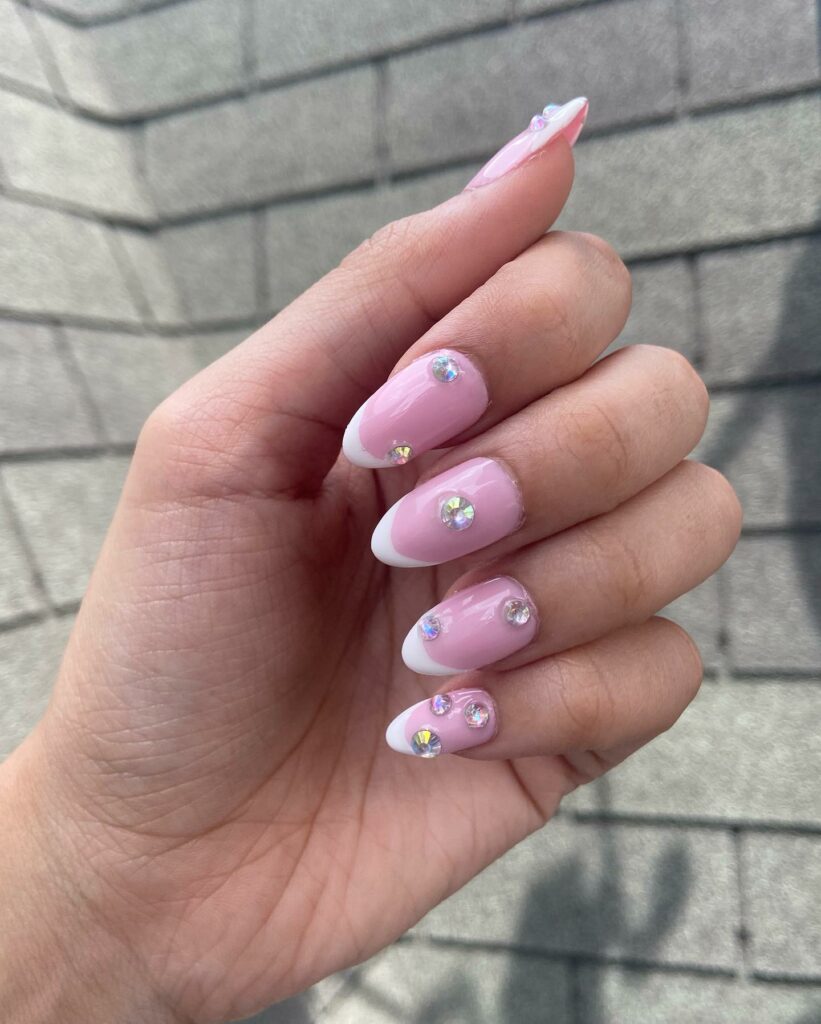 Baby Pink Nails Adorned with Elegant Pearls