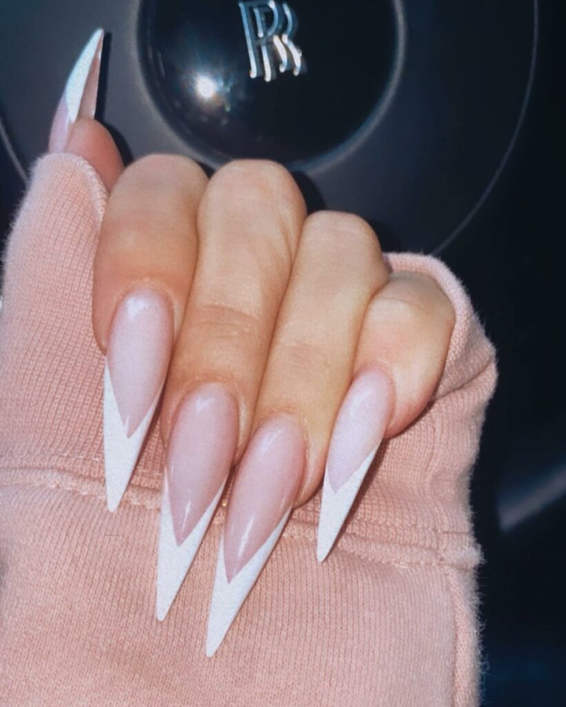 Pink and White Stiletto Nails