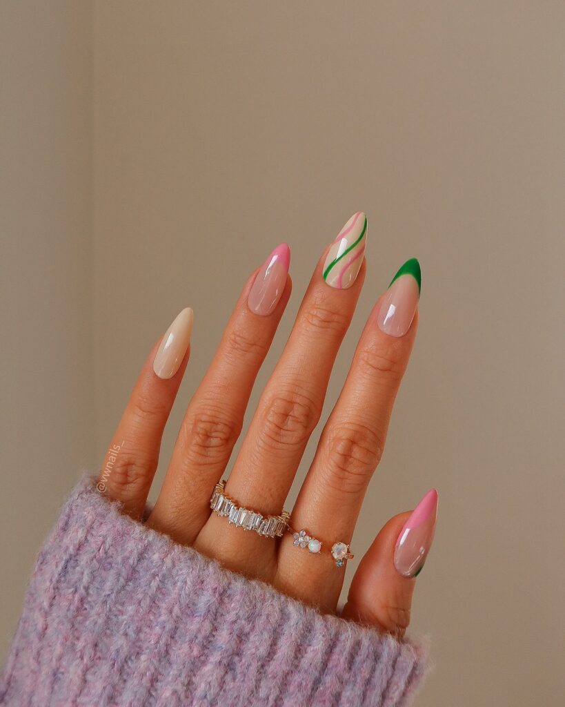 Playful Pink And Green Nails