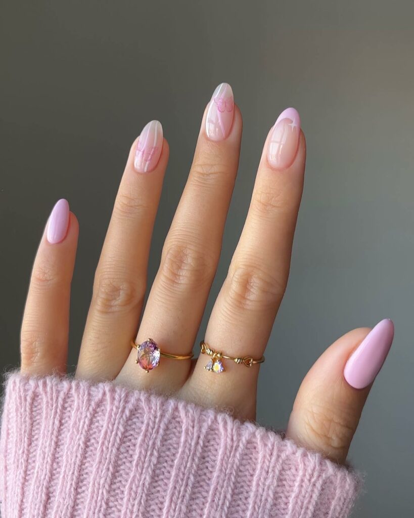 Pink Nude Nails with Butterflies