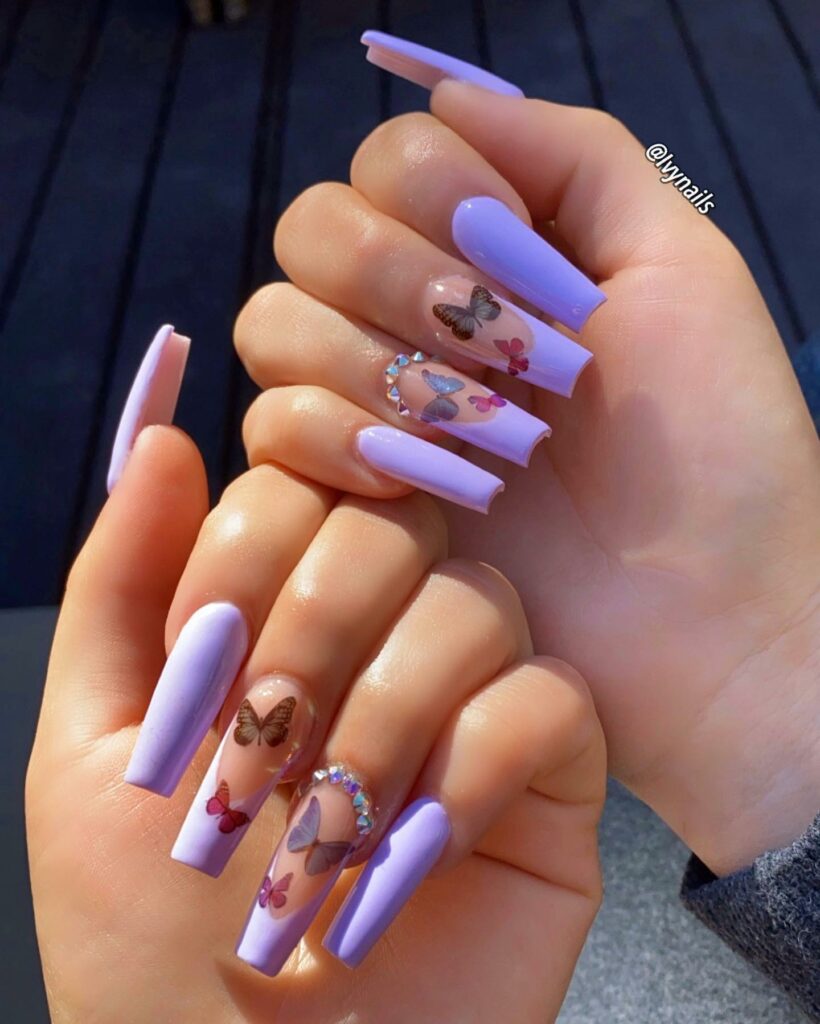 Purple French Butterfly Nails
