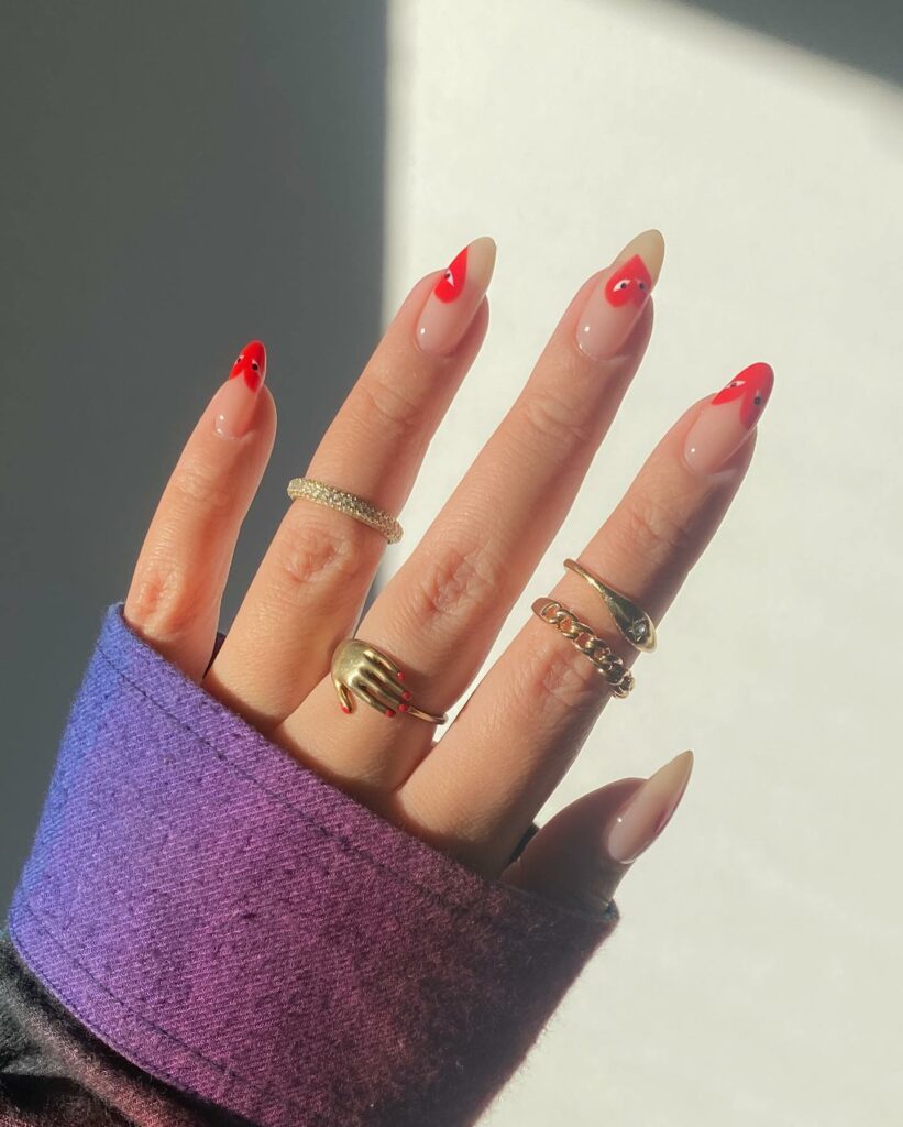 Heart Red and Pink Nails for a Loving Statement
