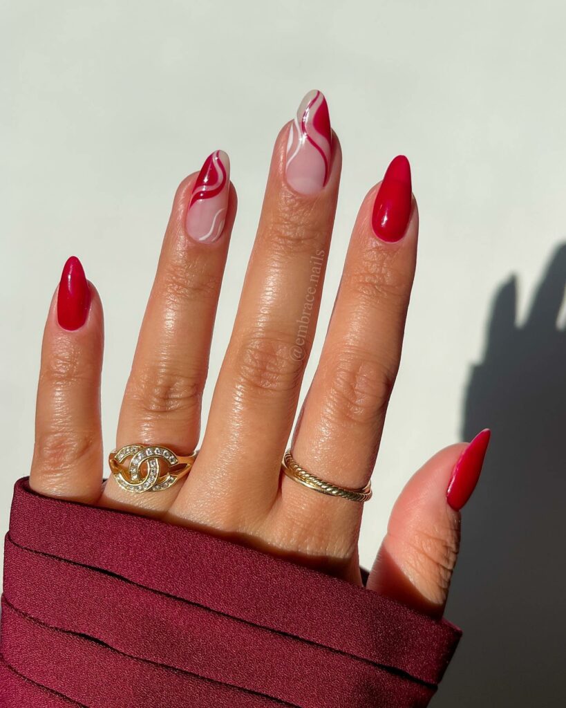 Pink and Red Swirl Nails for a Dizzying Effect