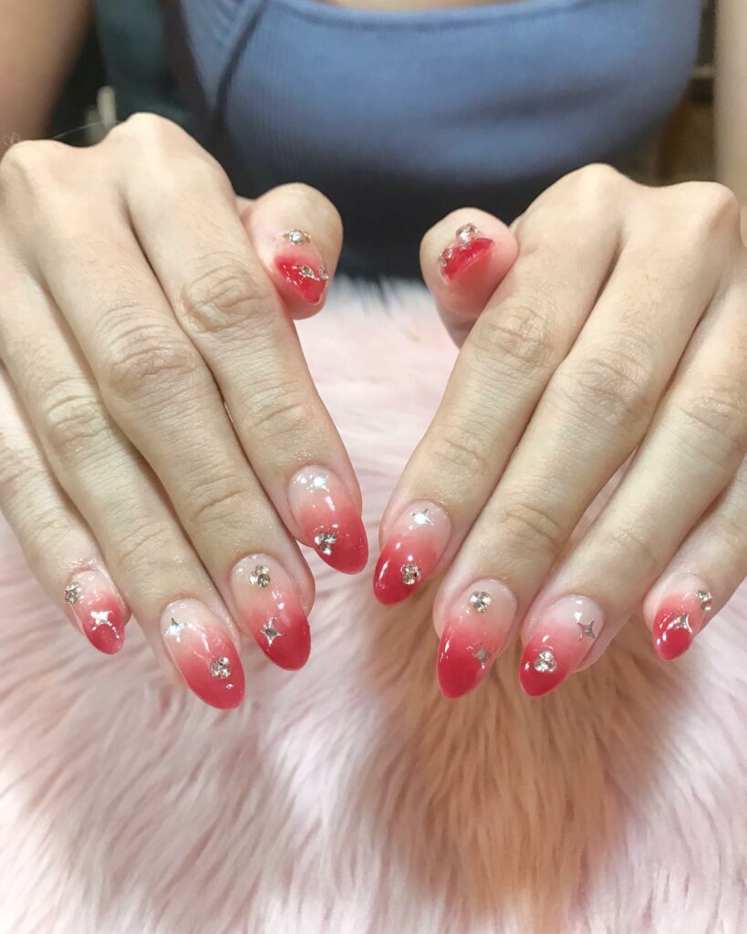 Ombre Red and Pink Nails
