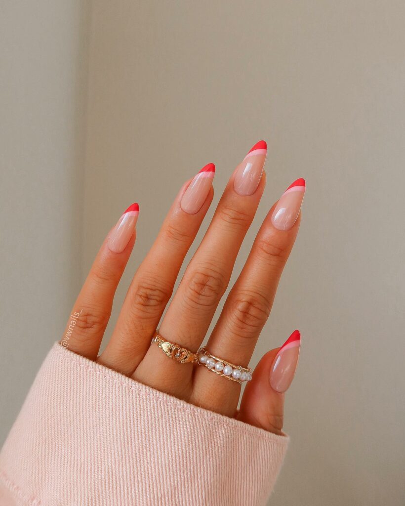 French Red and Pink Nails with a Modern Flair