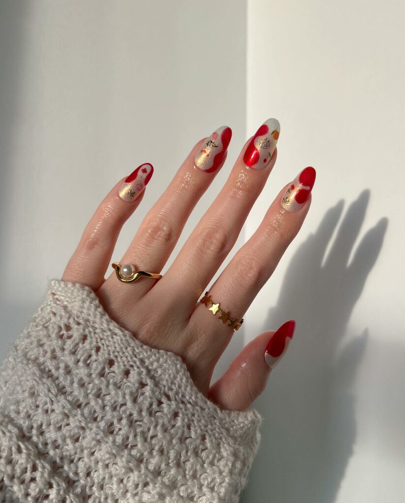 Gold Flecked Red Nails