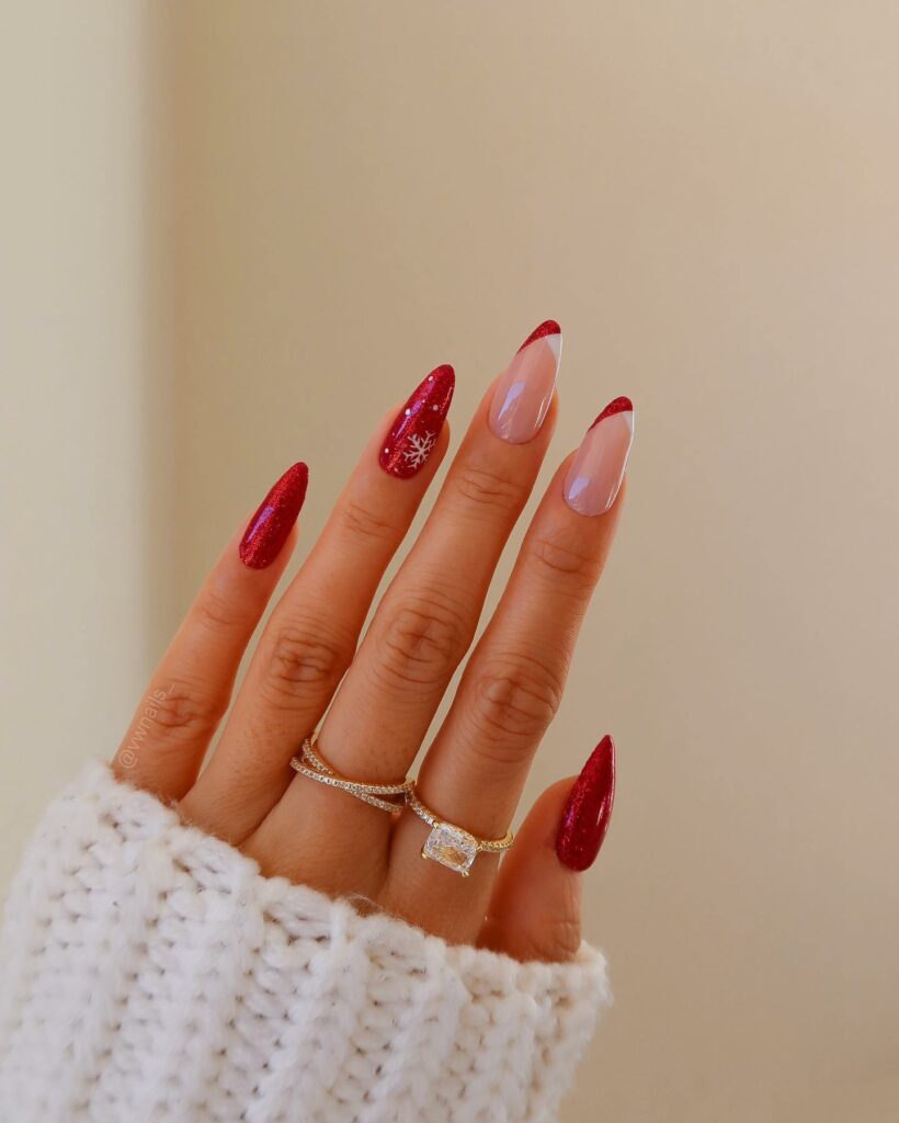 Christmas Almond Red Nails