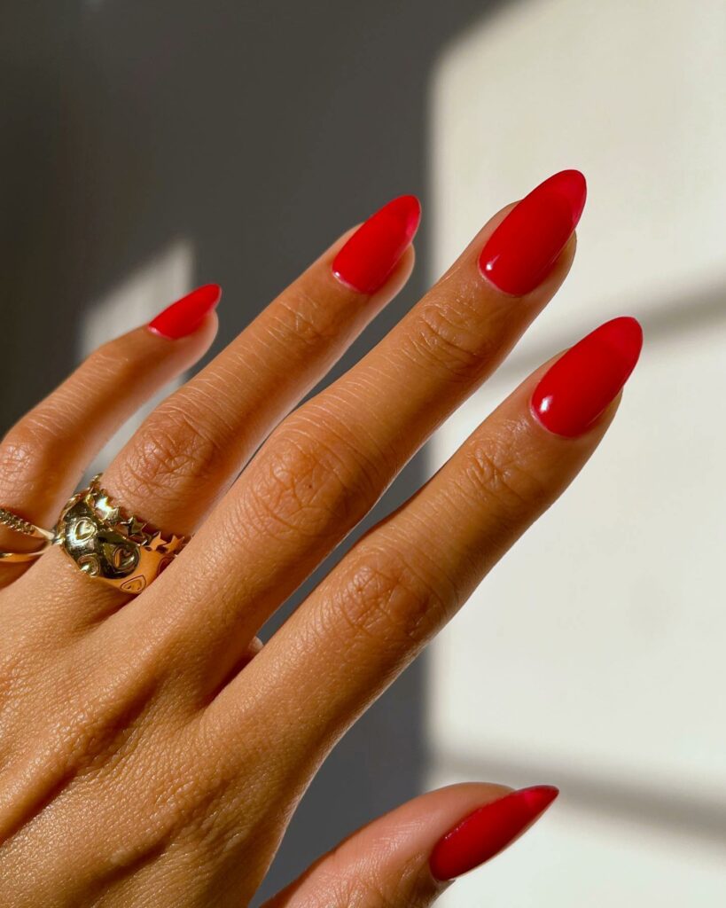Glossy Clear Red Nails