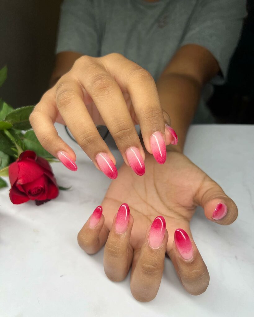 Ombre Pink and Red Nails