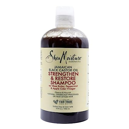 Sheamoisture Strengthen and Restore Shampoo for Damaged Hair 100% Pure Jamaican Black Castor Oil Cleanse and Nourish 13 oz