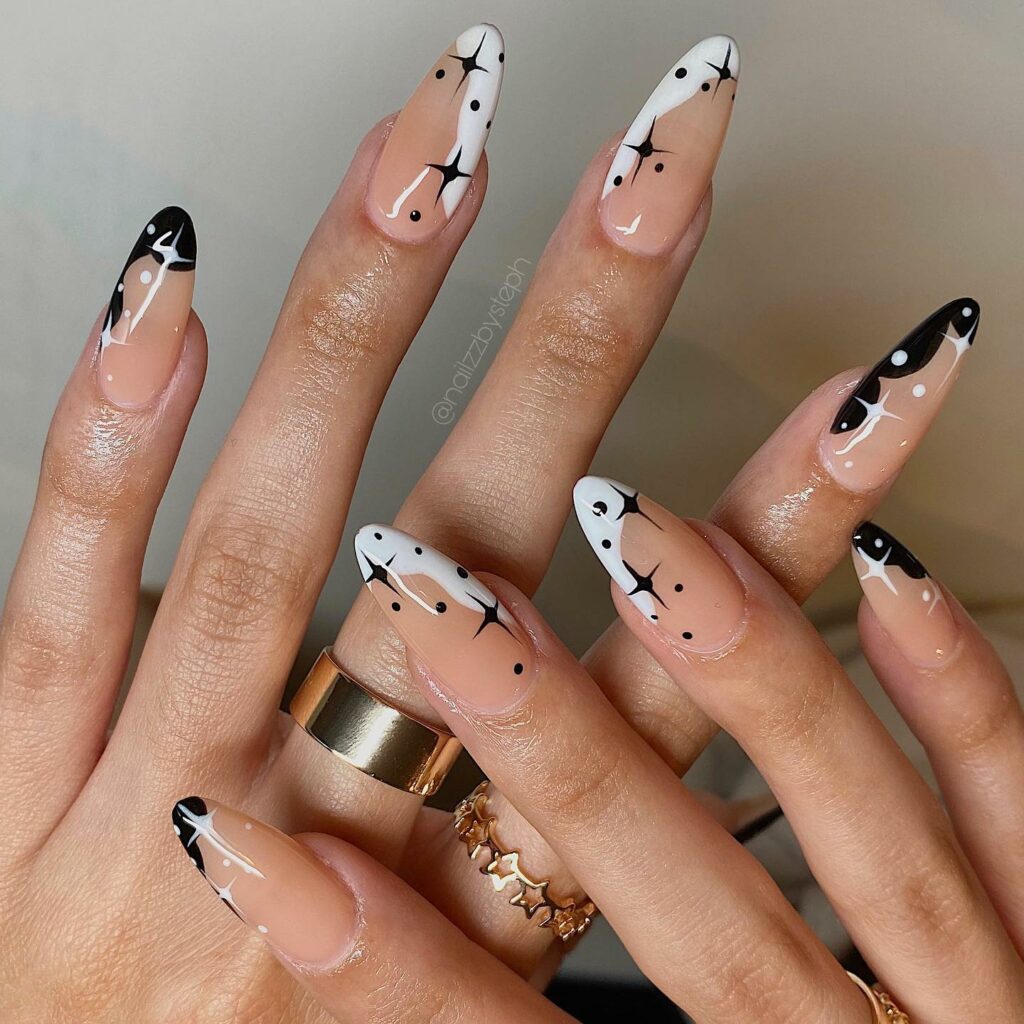 Starry Night black and white nails
