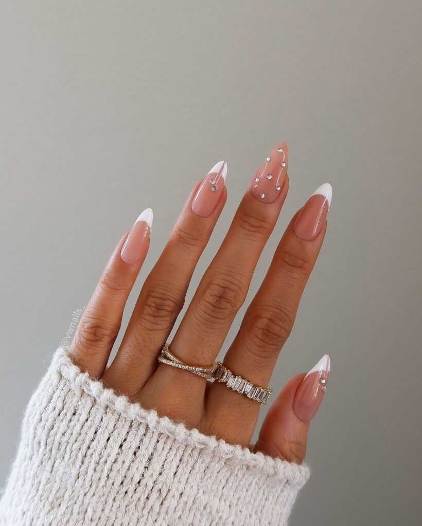 Classic French White Nails with Pearls