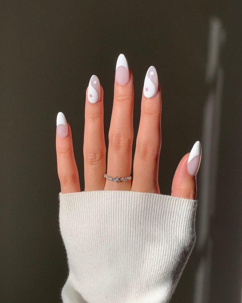  Ying Yang Inspired White Nails