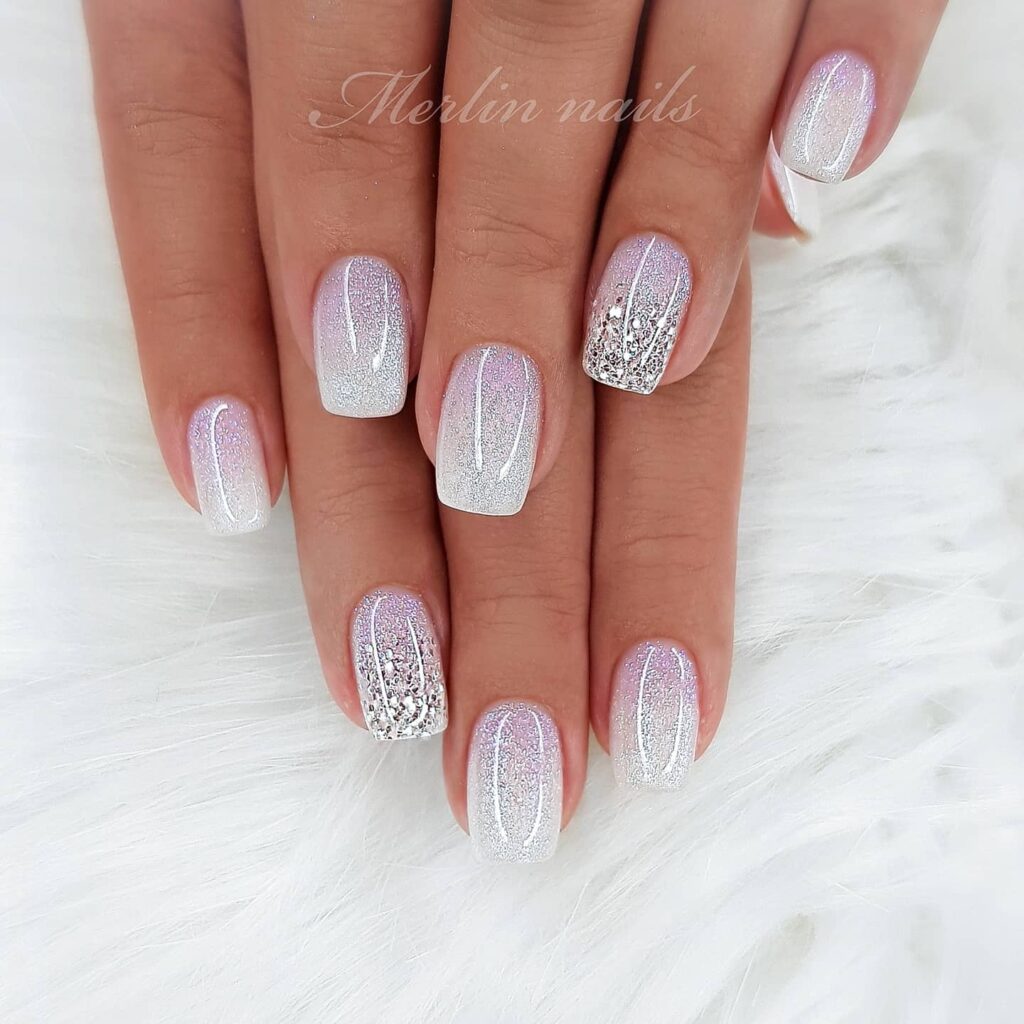 Glittery White Nails