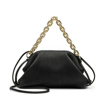 Women's Chain Pouch Bag Cloud-Shaped Dumpling Clutch Purse Ruched Chain Link Shoulder Handbag