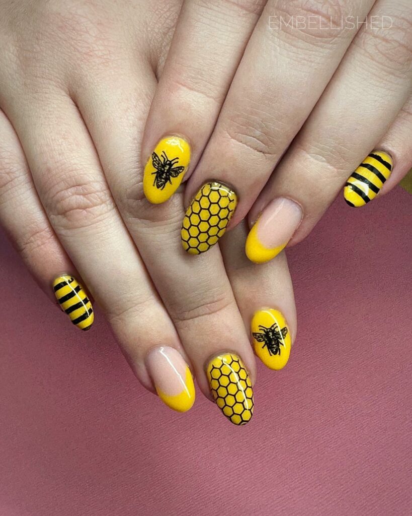 Bees on Sunny Yellow Nails