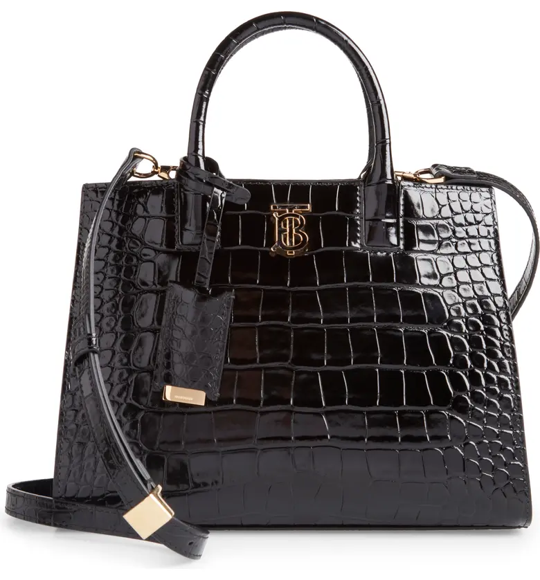 Burberry Frances Croc Embossed Leather Top Handle Bag