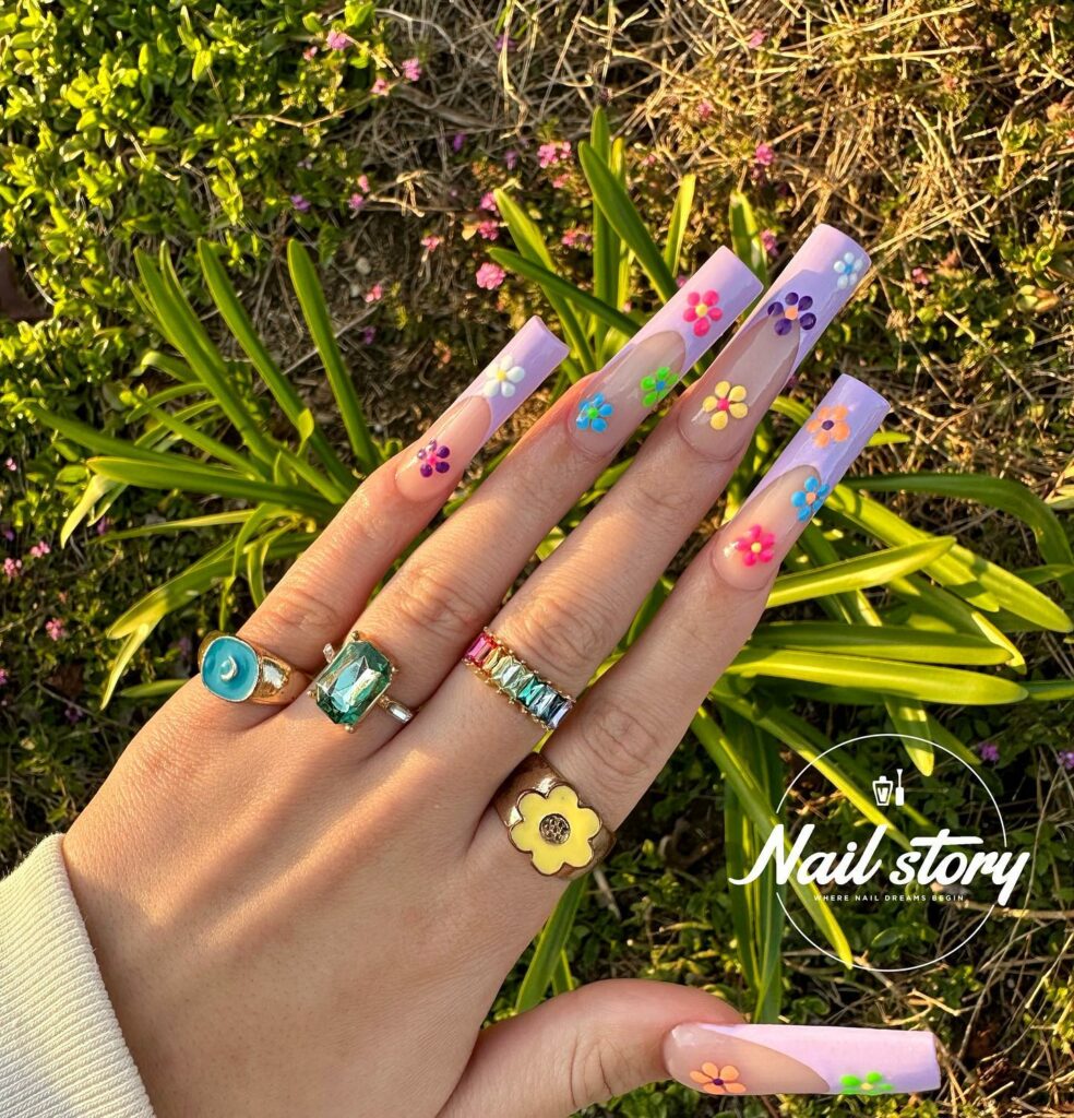 Colourful French Floral Nail Art