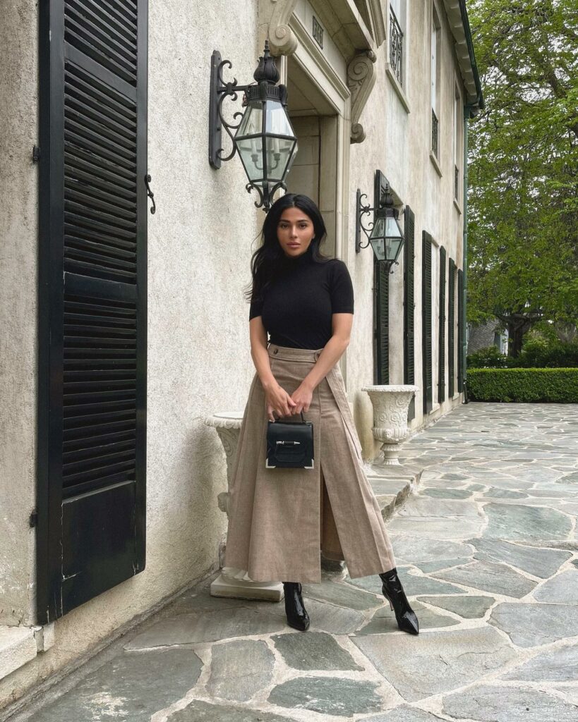 Midi Skirt + Crop Top + Booties