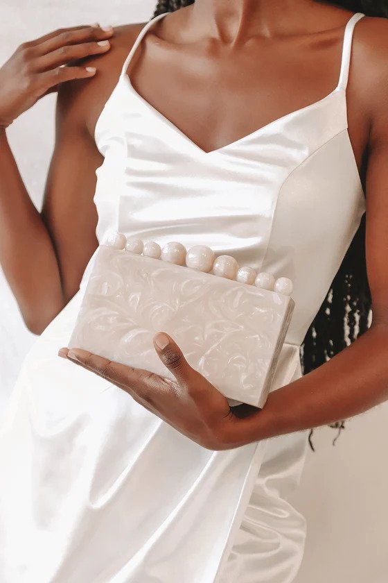 On The List Cream Marble Acrylic Box Clutch