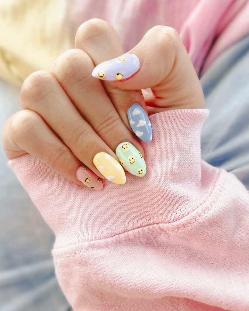 Pastel Smiley Face Nails