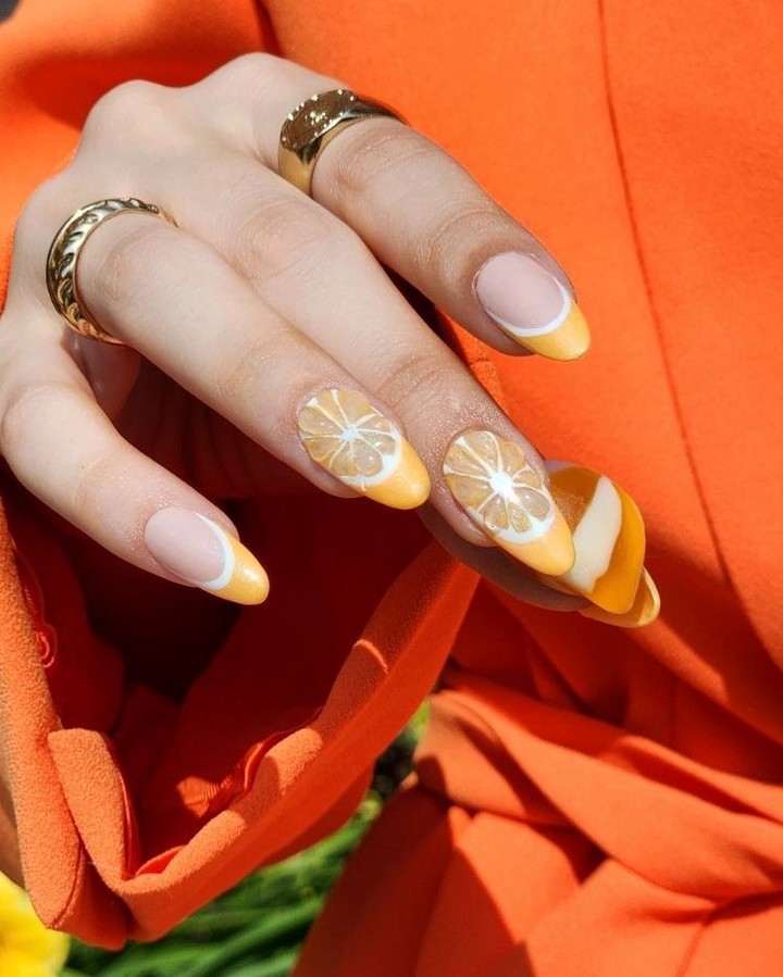 Citrus Slices Design on Yellow Nails