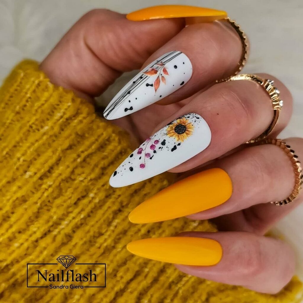 Sunflower Art Yellow Nails