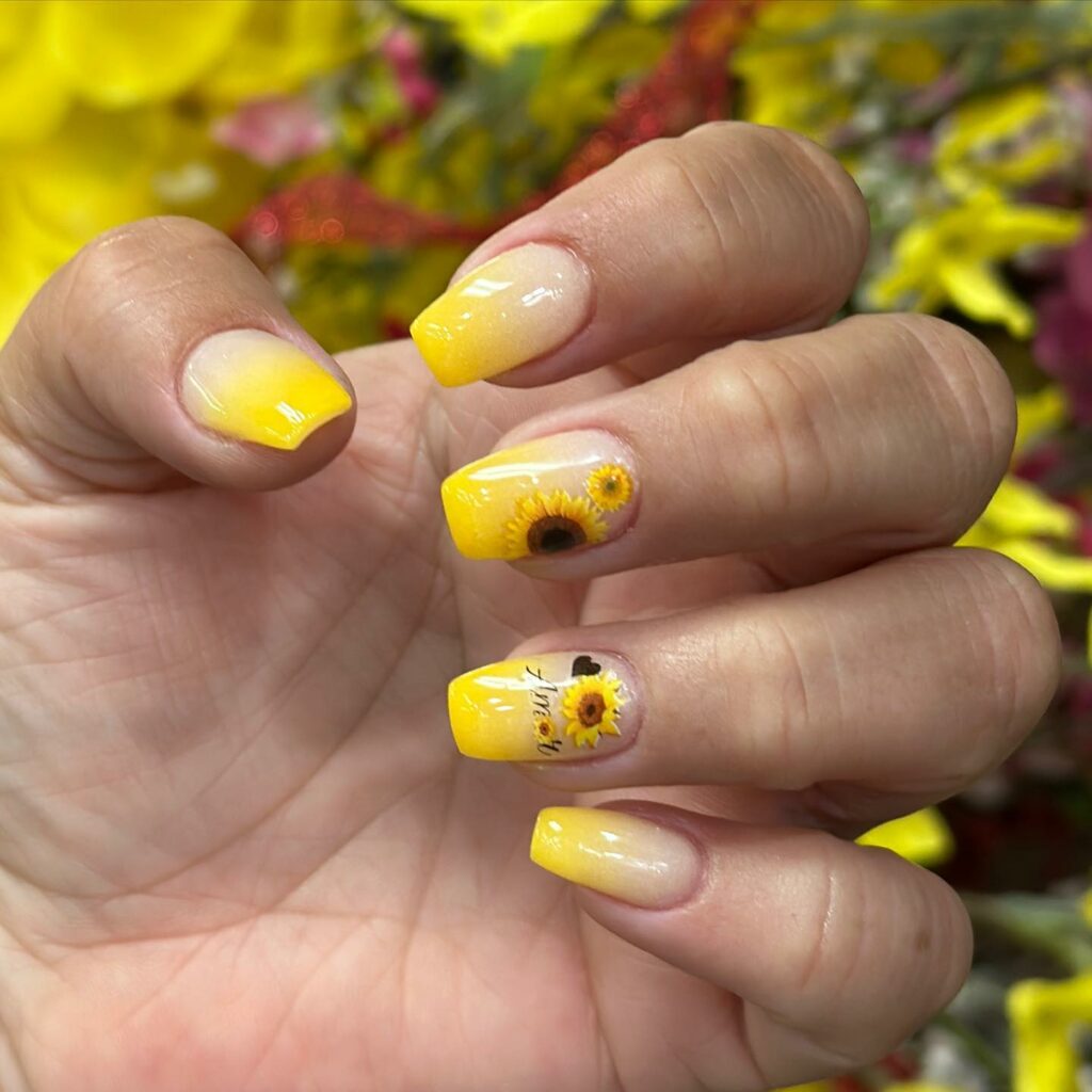 Sunflower Yellow Nails Art
