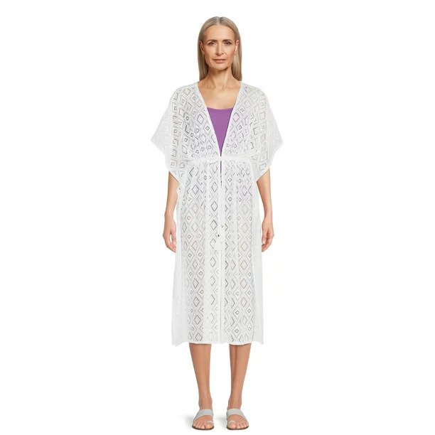 Time and Tru Women's Midi Crochet Caftan Cover Up