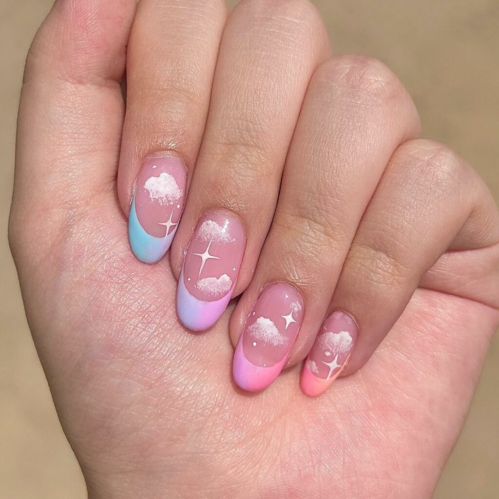 dreamy clouds french nails