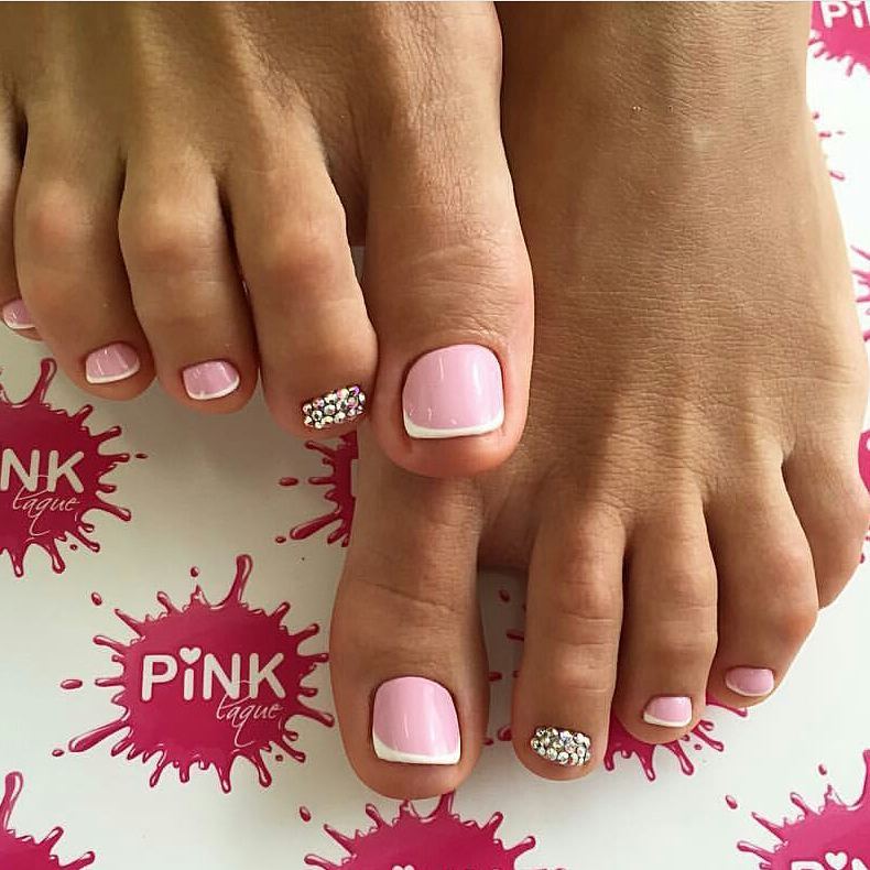 Crystal Adorned French Pedicure